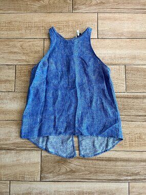 Womens Joie Blue Button Back Tank Top - XS
